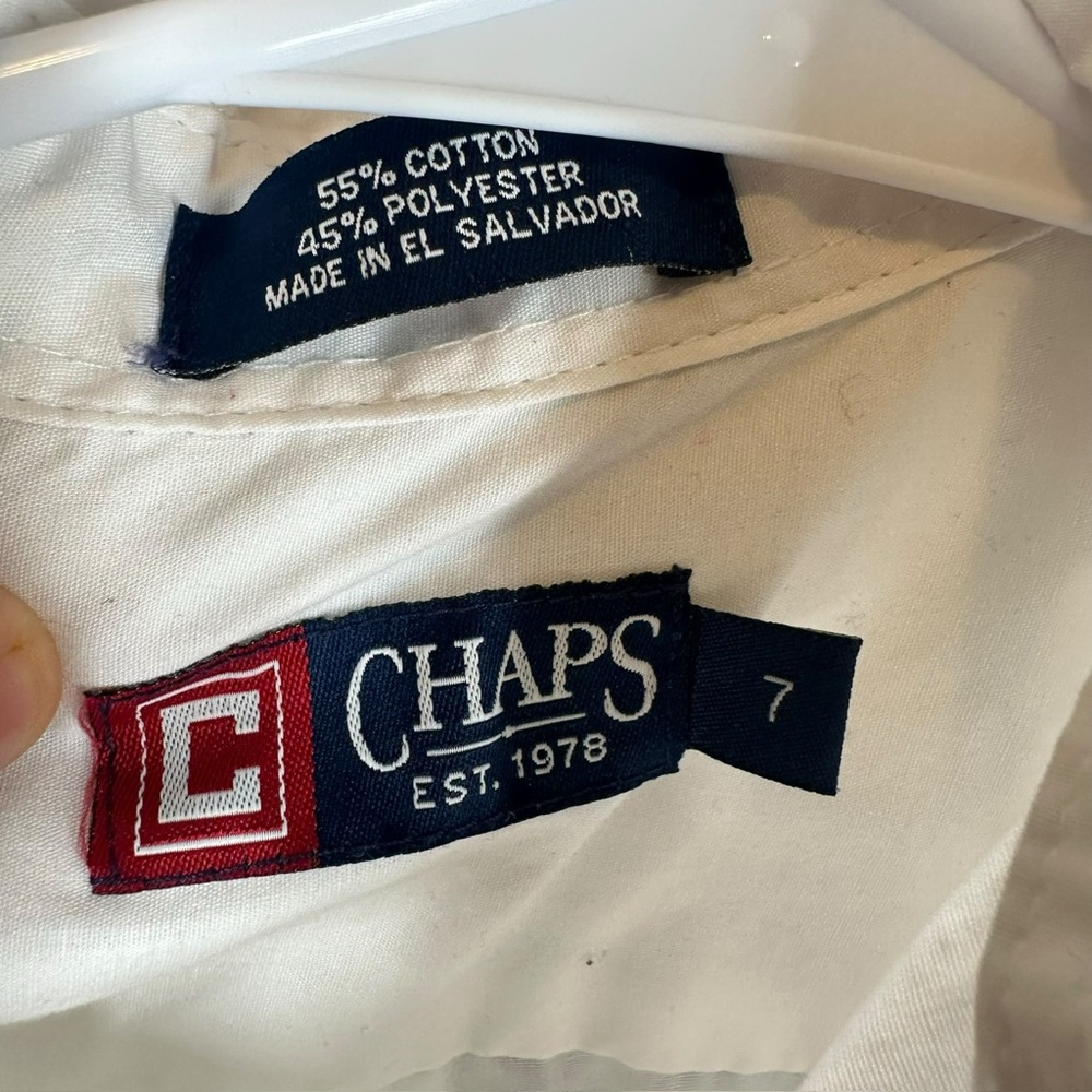 Chaps Boy’s 7 White Button LS Dress Shirt Cotton Blend Pocket Preppy Classic - Picture 3 of 13